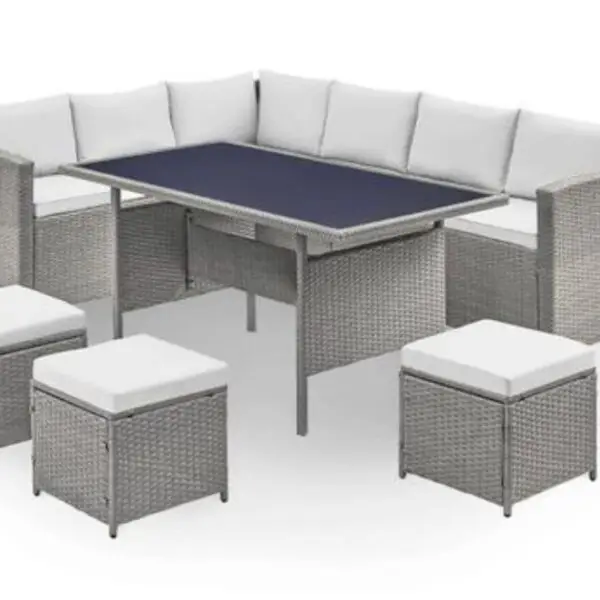 SOLEDAD – Salon de jardin canapé d’angle en résine tressée 8 personnes – Gris – Image 2