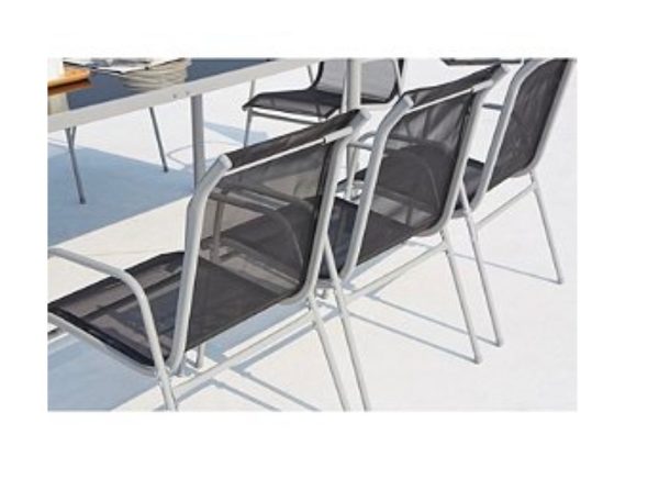 Lusiana 8 : ensemble de jardin en acier inoxydable gris et textilène 8 personnes Design Moderne – Image 3