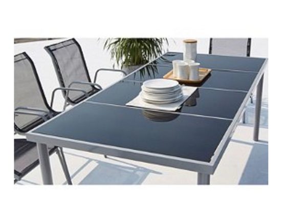 Lusiana 8 : ensemble de jardin en acier inoxydable gris et textilène 8 personnes Design Moderne – Image 2