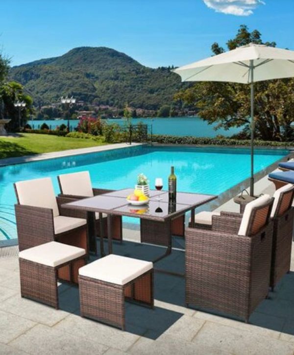 BAMNY Ensemble de table à manger en rotin 9 pièces ensemble de meubles d’extérieur ensemble de table à manger chaise en rotin ensemble de table de jardin pour cour patio Design Moderne 🔍 – Image 2