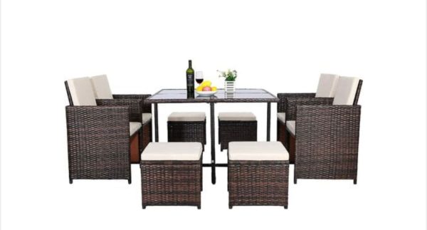 BAMNY Ensemble de table à manger en rotin 9 pièces ensemble de meubles d’extérieur ensemble de table à manger chaise en rotin ensemble de table de jardin pour cour patio Design Moderne 🔍
