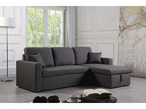Habitat et Jardin – Canapé d’angle Convertible et Réversible Alain 3 Places Gris – Canapé Lit Moderne en Tissu Lin – Espace de Stockage (Méridienne) – Design 🔍