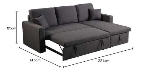 Habitat et Jardin – Canapé d’angle Convertible et Réversible Alain 3 Places Gris – Canapé Lit Moderne en Tissu Lin – Espace de Stockage (Méridienne) – Design 🔍 – Image 2