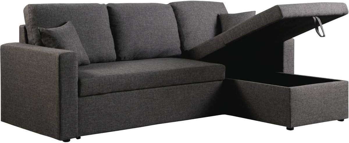 Habitat et Jardin – Canapé d’angle Convertible et Réversible Alain 3 Places Gris – Canapé Lit Moderne en Tissu Lin – Espace de Stockage (Méridienne) – Design 🔍 – Image 4