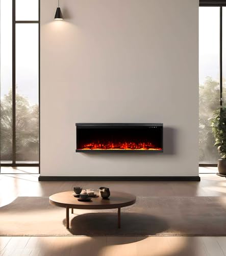 M.C.Haus Cheminée Electrique de Luxe à 3 Faces avec 3 Possibilités D’installation, Cheminée Encastrée dans Un Mur Multimédia, Effet de Flamme Electrique avec 9 Couleurs, 1800W,… – Image 3