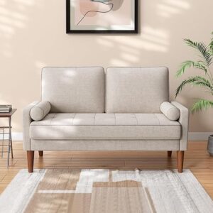 Vesgantti Petit Canapé 2 Places Ashbeige, Canapé en Lin 121cm avec Coussin à Ressorts, Mini Canapé Chambre avec Accoudoirs, Canapé de Salon Moderne, Canapé Fixe 2 Places,…